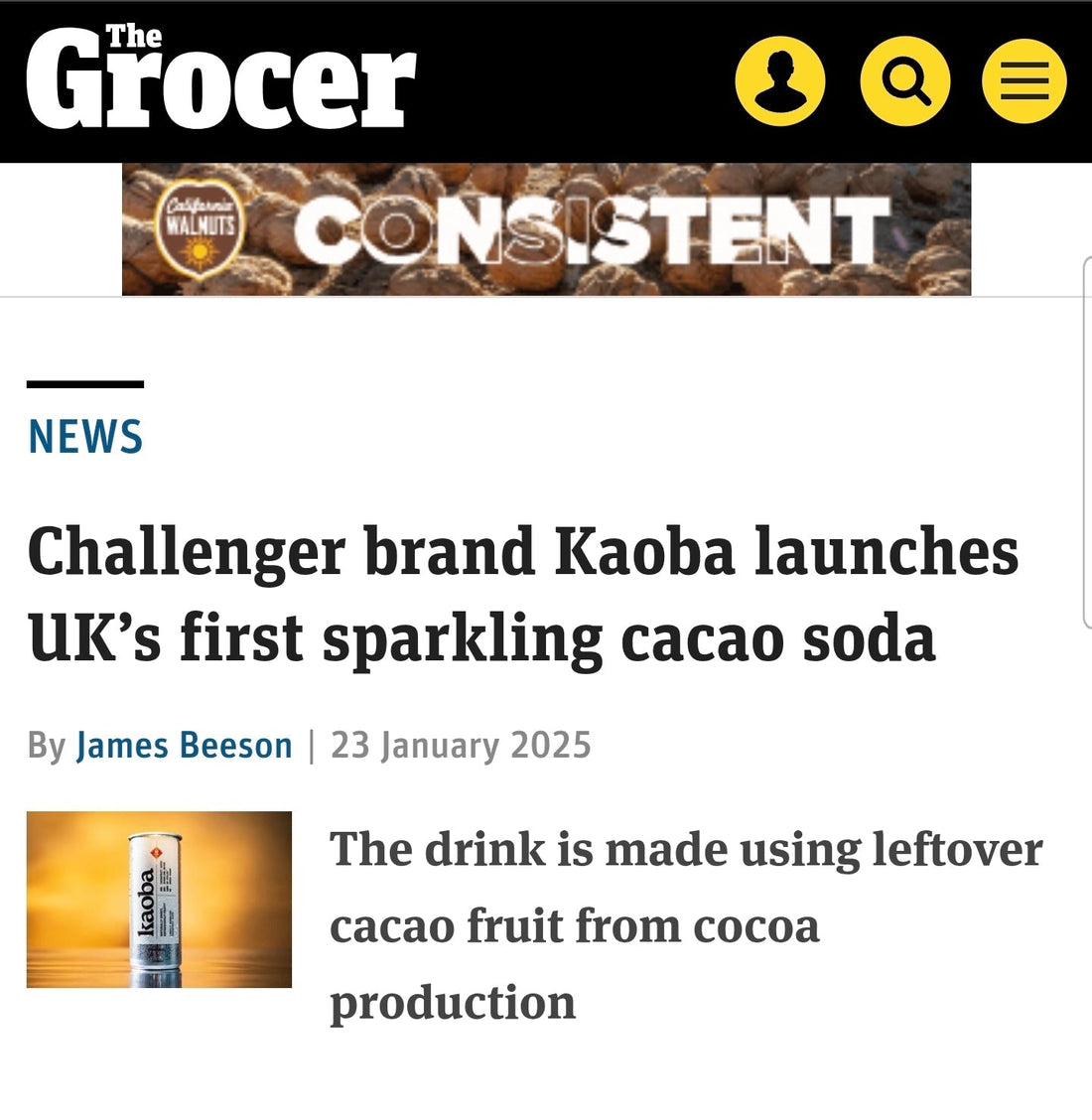 Kaoba Featured in 'The Grocer' as a Challenger Brand