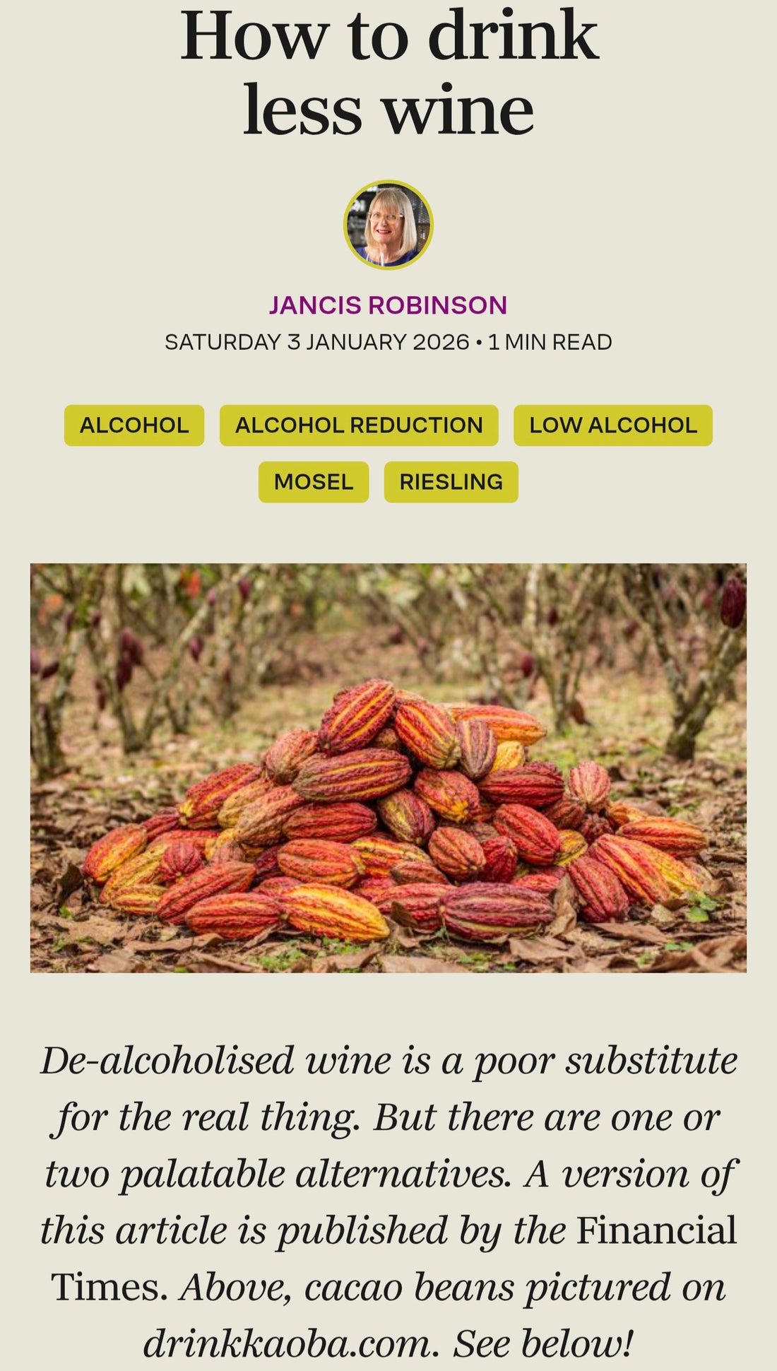 Kaoba in the Spotlight: Featured by Jancis Robinson & The Financial Times